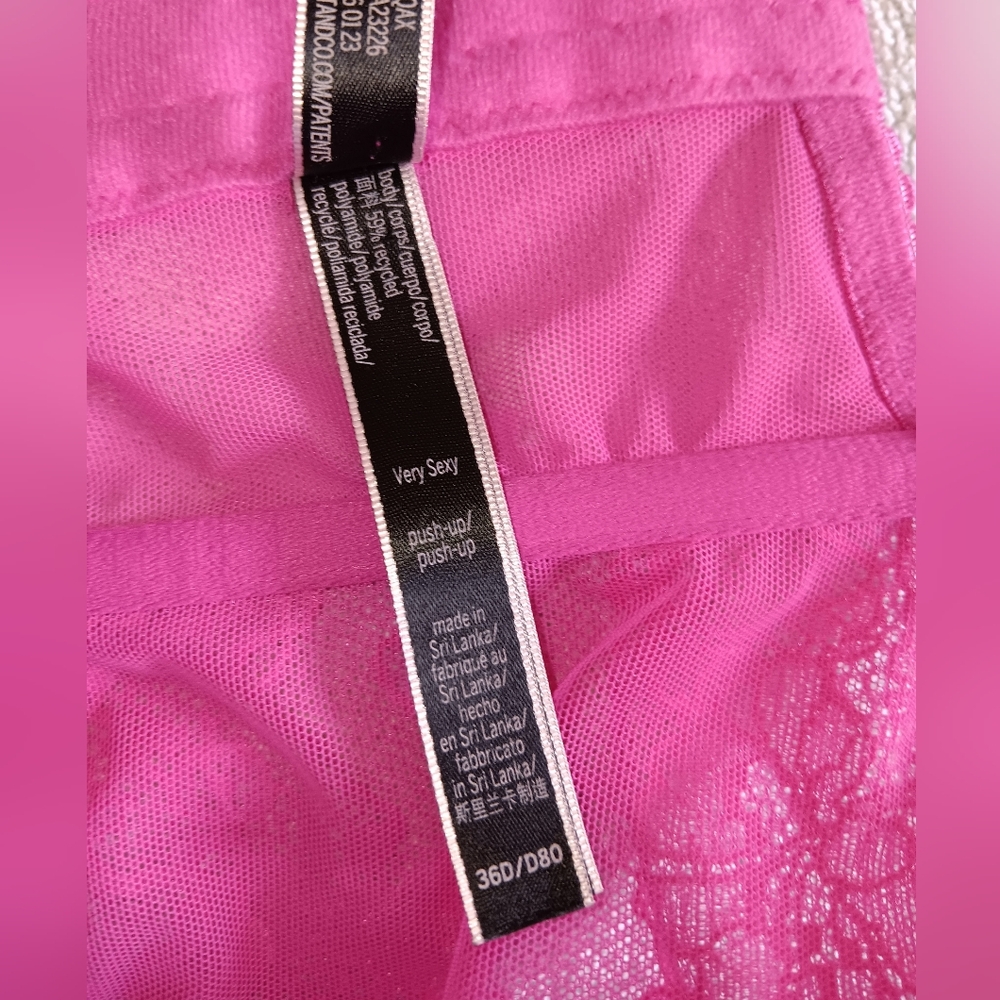 Victoria's Secret Very Sexy Hot Pink Lace Shine Strap Push-Up Corset Top. 36D. - Picture 10 of 13